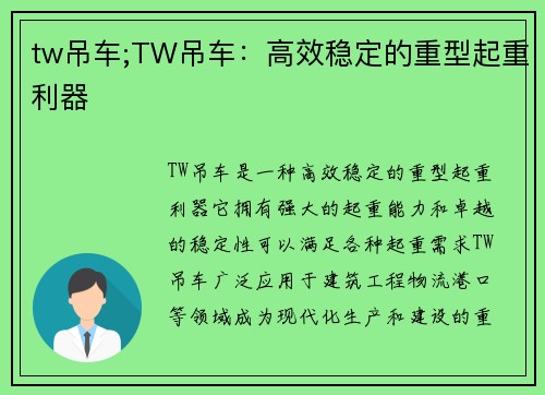 tw吊车;TW吊车：高效稳定的重型起重利器