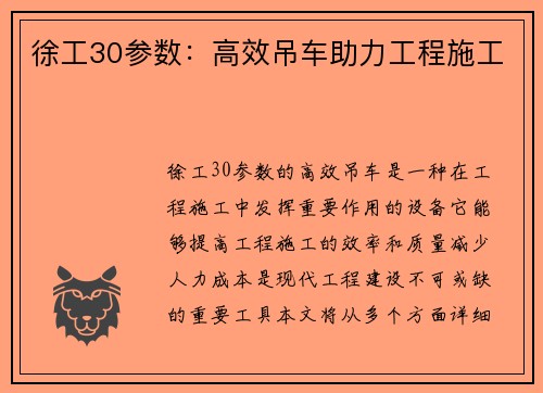 徐工30参数：高效吊车助力工程施工