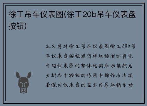 徐工吊车仪表图(徐工20b吊车仪表盘按钮)