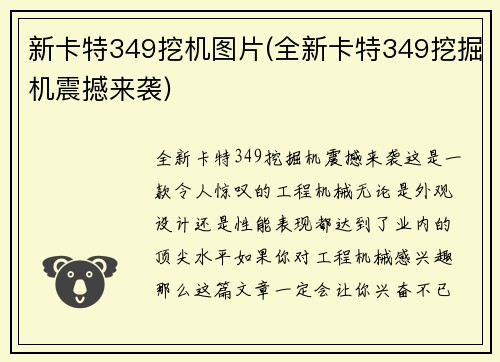 新卡特349挖机图片(全新卡特349挖掘机震撼来袭)